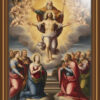 Dramatic oil painting with Jesus illuminated by a strong celestial beam from above. God emerges from swirling clouds