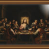 A Last Supper rendered in candlelit Baroque style, Jesus at the center, glowing with twelve apostles seated around