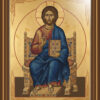 Majestic Byzantine icon depicting Jesus Christ enthroned, surrounded by a circular golden background