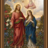 Renaissance inspired religious painting of Jesus, the Virgin Mary, and God the Father