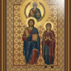 Byzantine iconographic scene with Jesus Christ, The Virgin Mary stands on one side