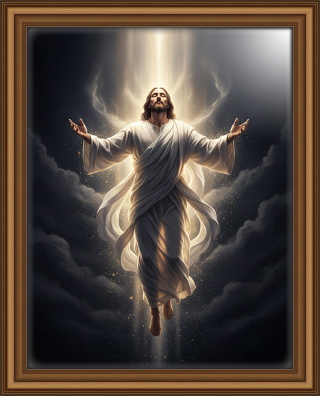 Intimate devotional scene featuring Jesus Christ emerging from a gentle halo of warm heavenly light