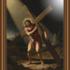 A dramatic Baroque-style full-body painting of Jesus Christ carrying the cross, digital download wall art poster