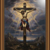 Jesus Christ on the cross, painted in a dramatic style, in oil