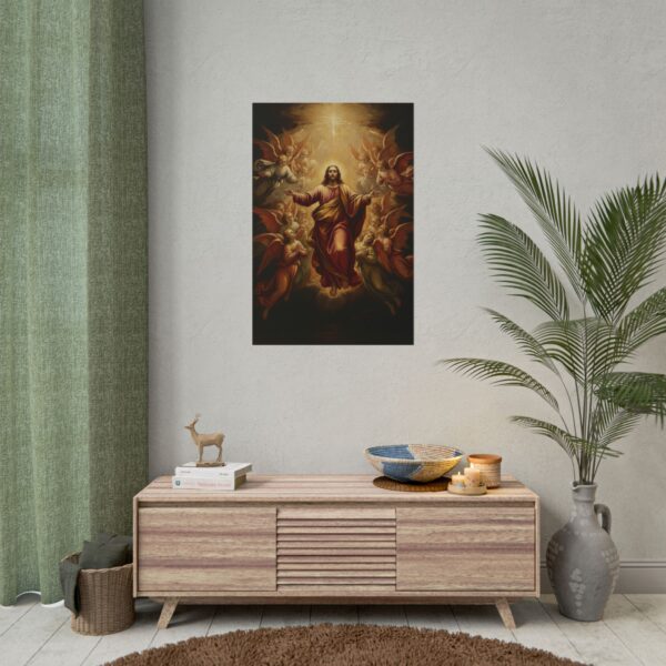 Oil painting of Jesus surrounded by ethereal angels Poster — Religious Christian Wall Art