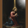 A dramatic oil painting portrait of Jesus Christ, illuminated by a divine beam of light
