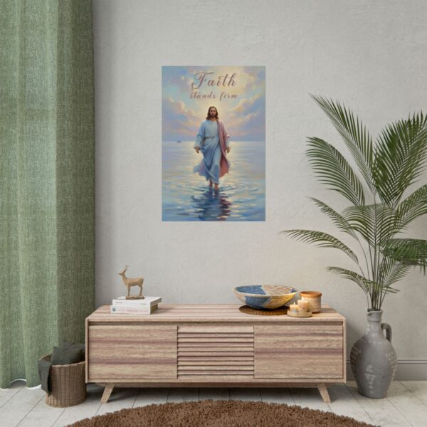 Jesus Walking on Water Modern Oil Painting Style Poster, Faith stands firm