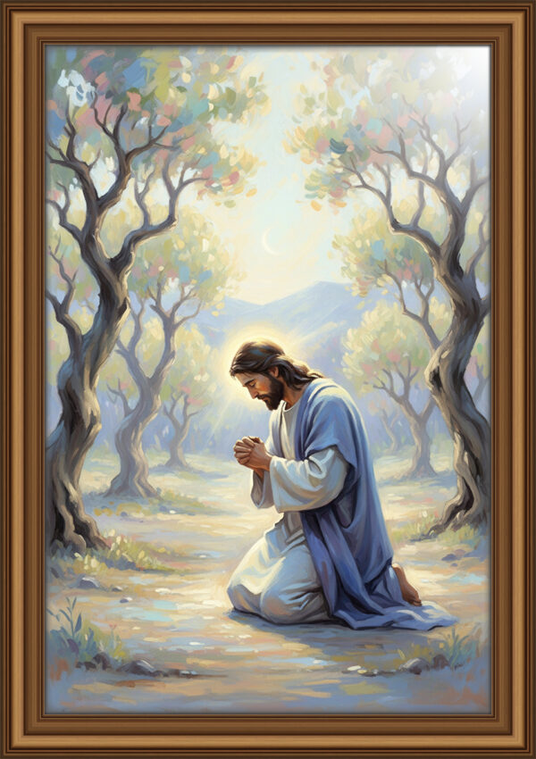 Jesus Praying in Gethsemane Modern Oil Painting | Contemporary Christian Art, Sacred Moment Illustration