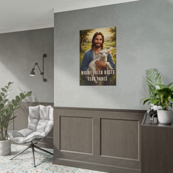 Jesus Holding a Lamb Christian Art Print, Where faith rests, fear fades