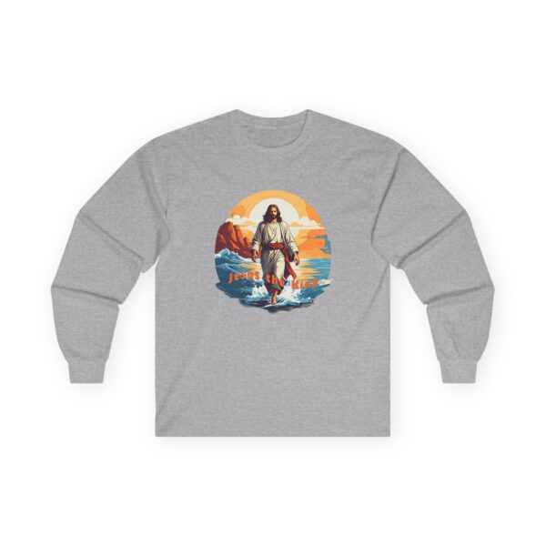 14907386621198337710_2048.jpeg Jesus The King Graphic Long Sleeve Tee — Modern Colorful Design