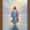 Jesus Walking on Water Modern Oil Painting | Pastel Christian Wall Art, Faith Over Fear Illustration
