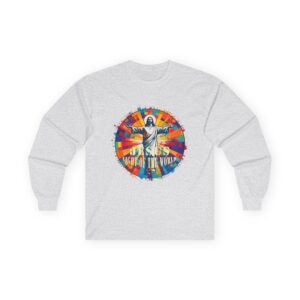 15154845877250961369_2048.jpeg Jesus Light of the World Graphic Long Sleeve Tee — Modern Colorful Design