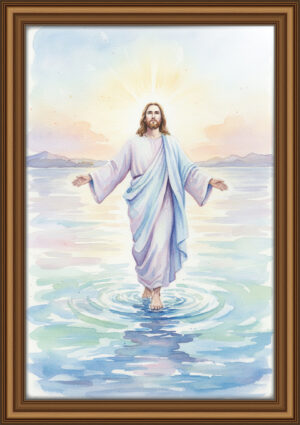 15mm Jesus Walks on Water Watercolor Art | Soft Pastel Christian Painting, Trust and Faith Scene