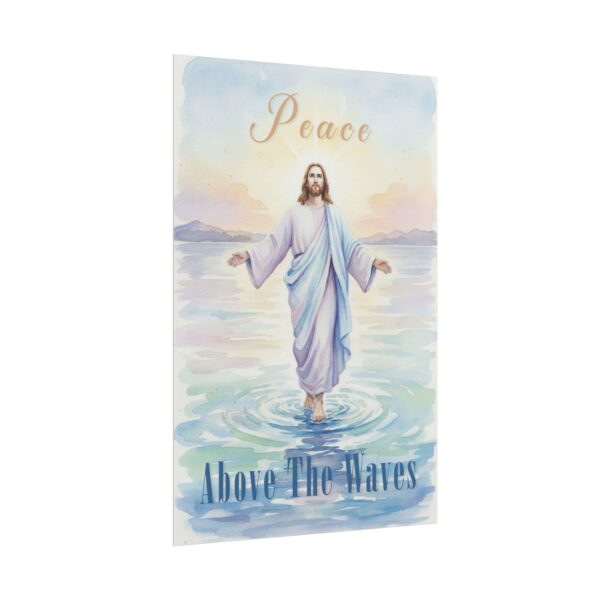 Jesus Walks on Water Watercolor Art Poster, Peace above the waves