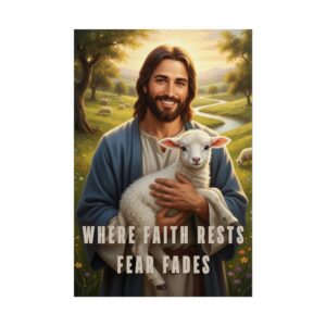 16678461024109864409_2048.jpeg Jesus Holding a Lamb Christian Art Print, Where faith rests, fear fades