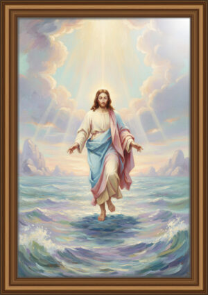 16mm Christ Walking on the Water Oil Painting | Pastel Christian Art, Biblical Miracle Illustration