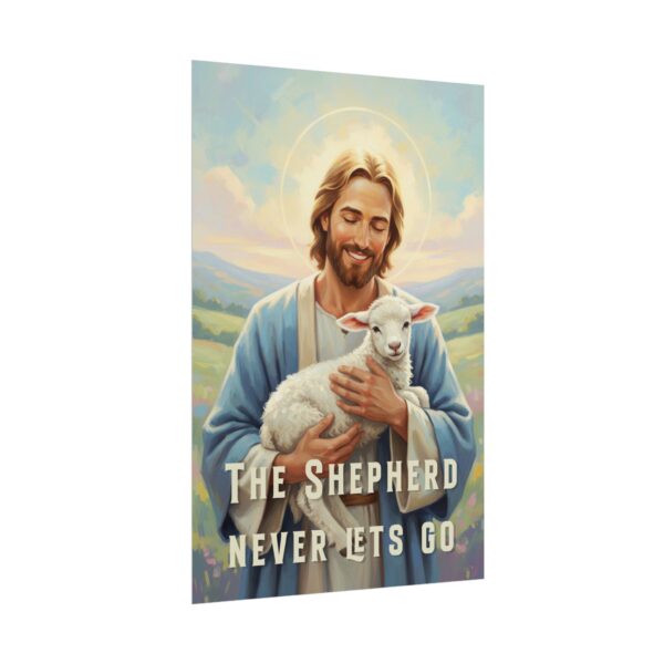 Jesus Holding a Lamb Modern Christian Art, The Shepherd never lets go