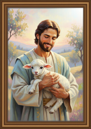 1mm Jesus and the Lamb Digital Christian Art | Peaceful Faith Wall Art, Gentle Savior Illustration