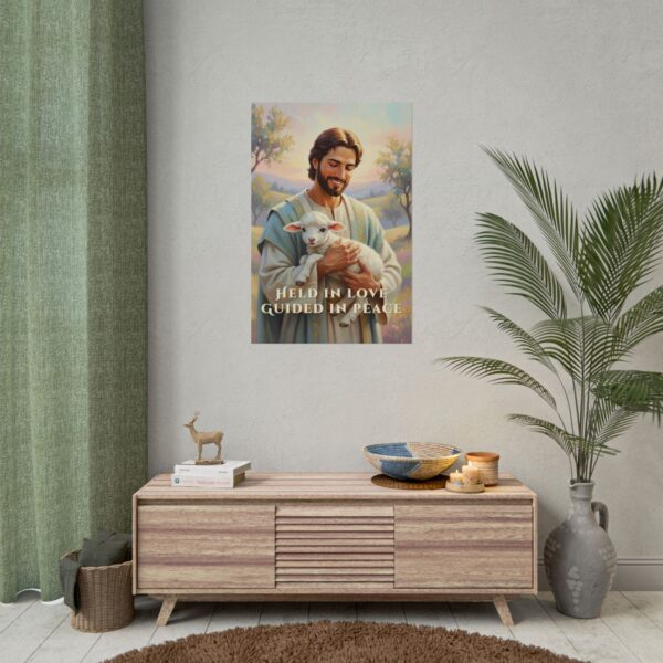 Jesus and the Lamb Digital Christian Wall Art, Held in love, guided in peace