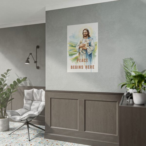 2873318130817029820_2048.jpeg Jesus Holding the Lamb Watercolor Art Poster, Peace begins here