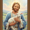 Jesus Holding a Lamb Modern Christian Art | Faith Inspired Digital Wall Art, Symbol of Love and Protection