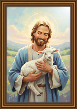 2mm Jesus Holding a Lamb Modern Christian Art | Faith Inspired Digital Wall Art, Symbol of Love and Protection