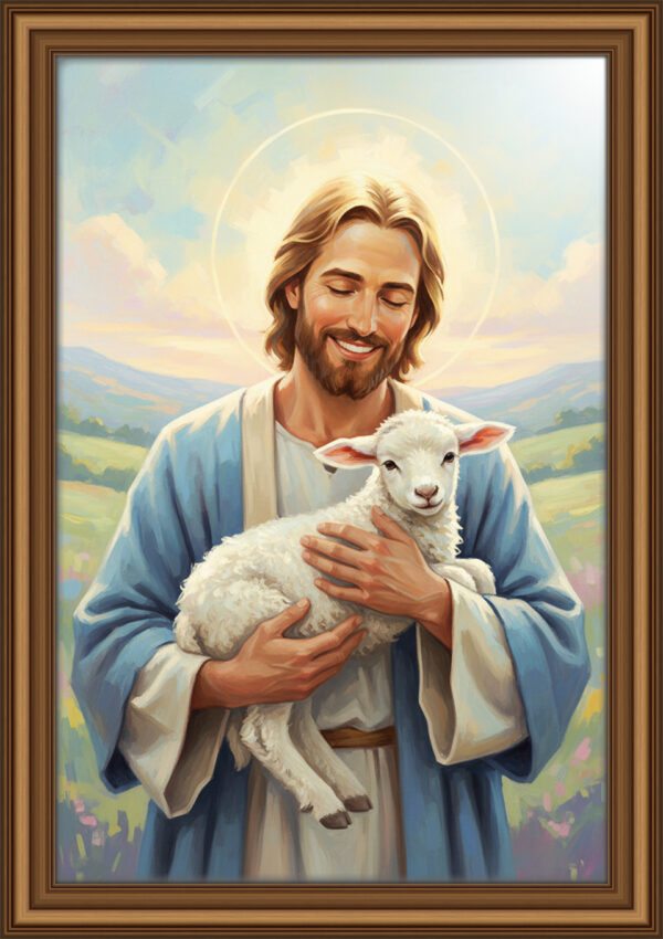 Jesus Holding a Lamb Modern Christian Art | Faith Inspired Digital Wall Art, Symbol of Love and Protection
