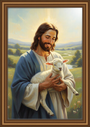 3mm The Good Shepherd Digital Art | Jesus Holding the Lamb, Christian Wall Decor