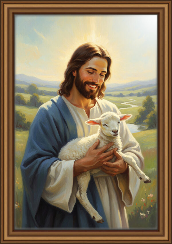 The Good Shepherd Digital Art | Jesus Holding the Lamb, Christian Wall Decor