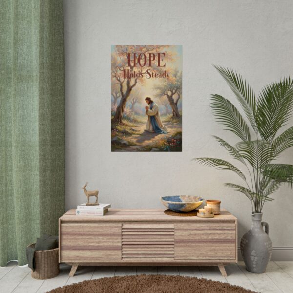 Jesus Praying in Gethsemane Colorful Modern Oil Painting style Poster, Hope holds steady