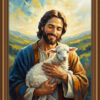 Jesus Holding a Lamb Oil Painting | Classic Christian Artwork, The Good Shepherd Faith Wall Art
