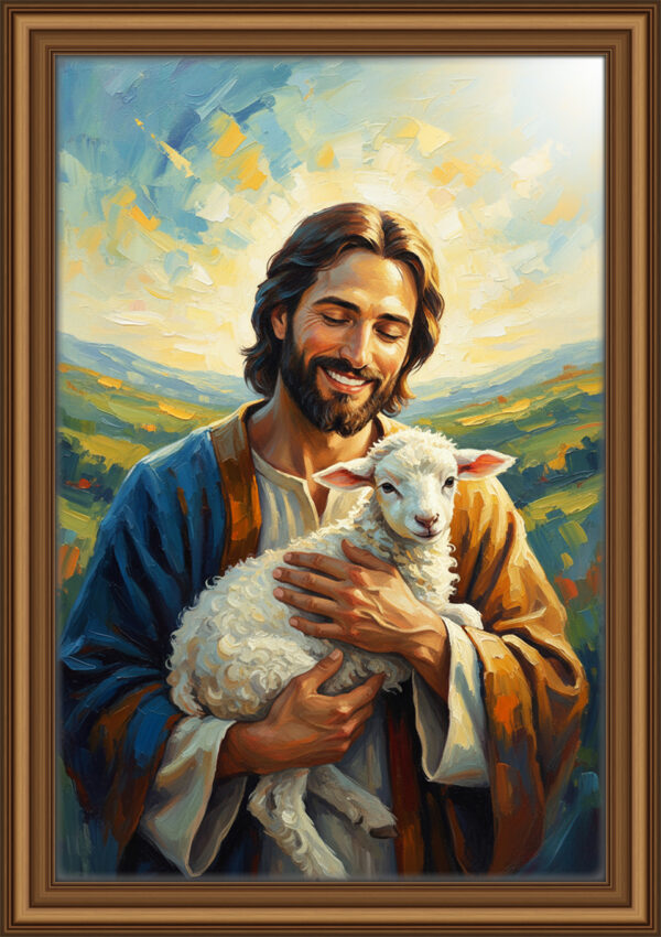 Jesus Holding a Lamb Oil Painting | Classic Christian Artwork, The Good Shepherd Faith Wall Art