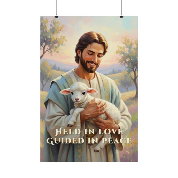 Jesus and the Lamb Digital Christian Wall Art, Held in love, guided in peace
