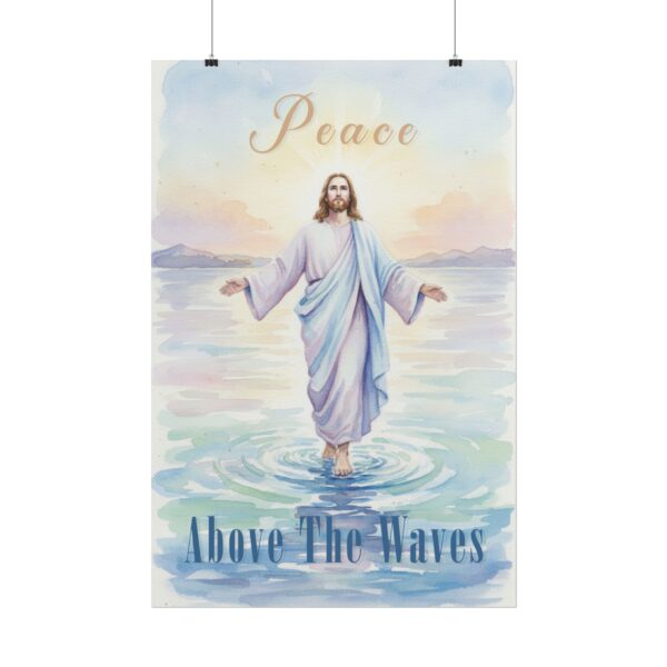 Jesus Walks on Water Watercolor Art Poster, Peace above the waves