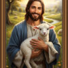 Jesus Holding a Lamb Christian Art Print | Inspirational Faith Artwork, Symbol of Hope and Peace