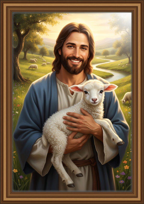 Jesus Holding a Lamb Christian Art Print | Inspirational Faith Artwork, Symbol of Hope and Peace