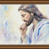 Jesus in Prayer Watercolor Painting | Close-Up Christian Digital Art, Inspirational Faith Illustration