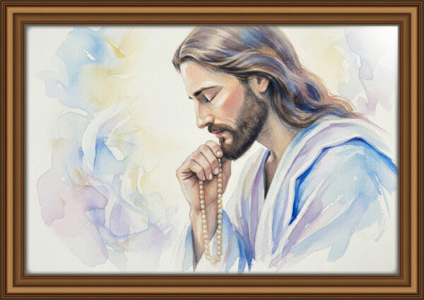 Jesus in Prayer Watercolor Painting | Close-Up Christian Digital Art, Inspirational Faith Illustration