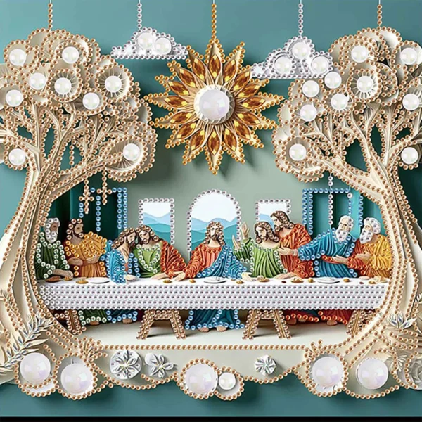Finished The Last Supper Diamond Painting 30×30 cm — Partial Special Shaped Rhinestone Religious Wall Art — Christian Table Scene — Ready to Ship