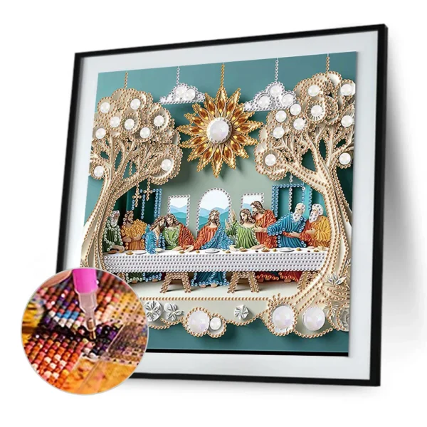 Finished The Last Supper Diamond Painting 30×30 cm — Partial Special Shaped Rhinestone Religious Wall Art — Christian Table Scene — Ready to Ship