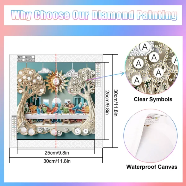 Finished The Last Supper Diamond Painting 30×30 cm — Partial Special Shaped Rhinestone Religious Wall Art — Christian Table Scene — Ready to Ship