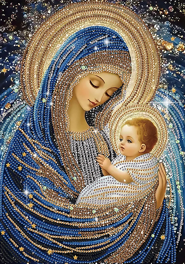 Finished Madonna & Baby Jesus Diamond Painting 30×40 cm — Virgin Mary and Christ Child — Ready to Ship