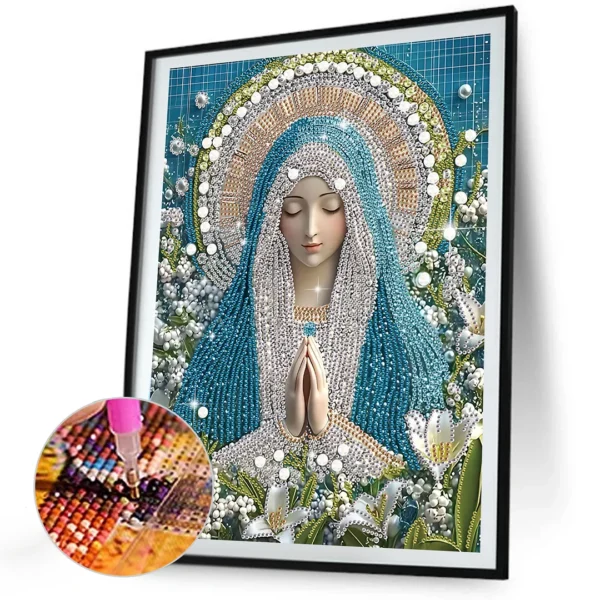 Finished Praying Madonna Diamond Painting 30×40 cm — Marian Prayer Religious Décor — Ready to Ship