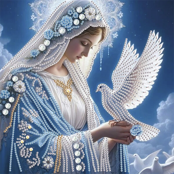 Finished Marian Diamond Painting with Dove — Virgin Mary Sparkle Artwork — Ready to Ship Faith Décor Gift