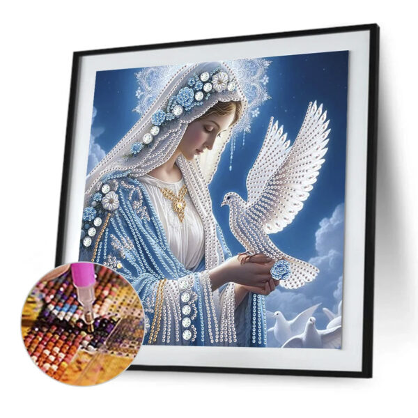 Finished Marian Diamond Painting with Dove — Virgin Mary Sparkle Artwork — Ready to Ship Faith Décor Gift