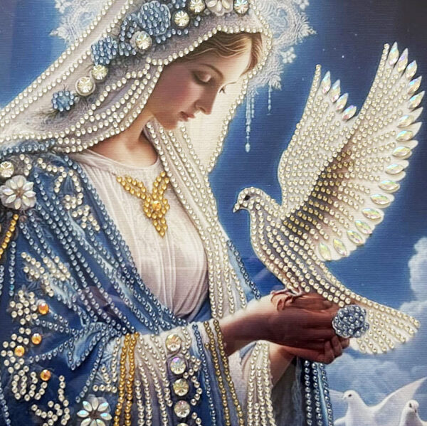 Finished Marian Diamond Painting with Dove — Virgin Mary Sparkle Artwork — Ready to Ship Faith Décor Gift