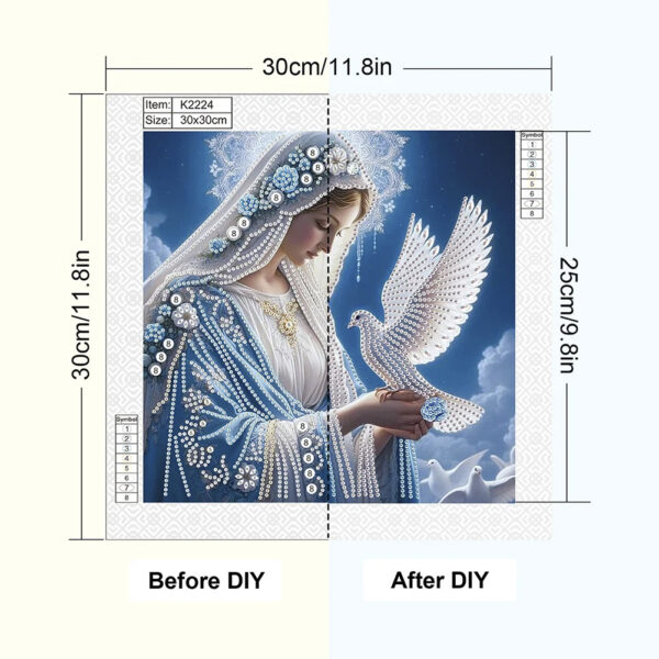 Finished Marian Diamond Painting with Dove — Virgin Mary Sparkle Artwork — Ready to Ship Faith Décor Gift