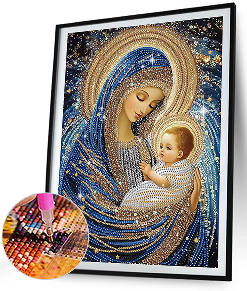 Finished Madonna & Baby Jesus Diamond Painting 30×40 cm — Virgin Mary and Christ Child — Ready to Ship