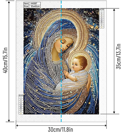 Finished Madonna & Baby Jesus Diamond Painting 30×40 cm — Virgin Mary and Christ Child — Ready to Ship
