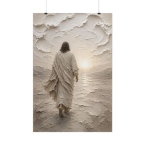 I Am the Way Jesus Painting Poster | Minimalist Christian Wall Art, Modern Beige Gray Impasto Print, Textured Palette Knife Faith Home Decor